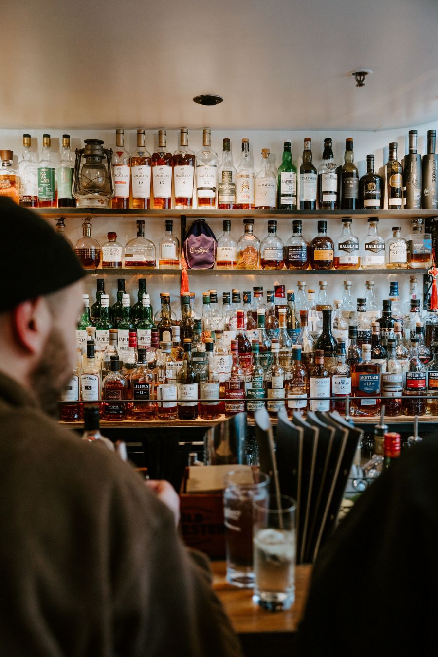 Types of whisky's displayed at Whisky Den