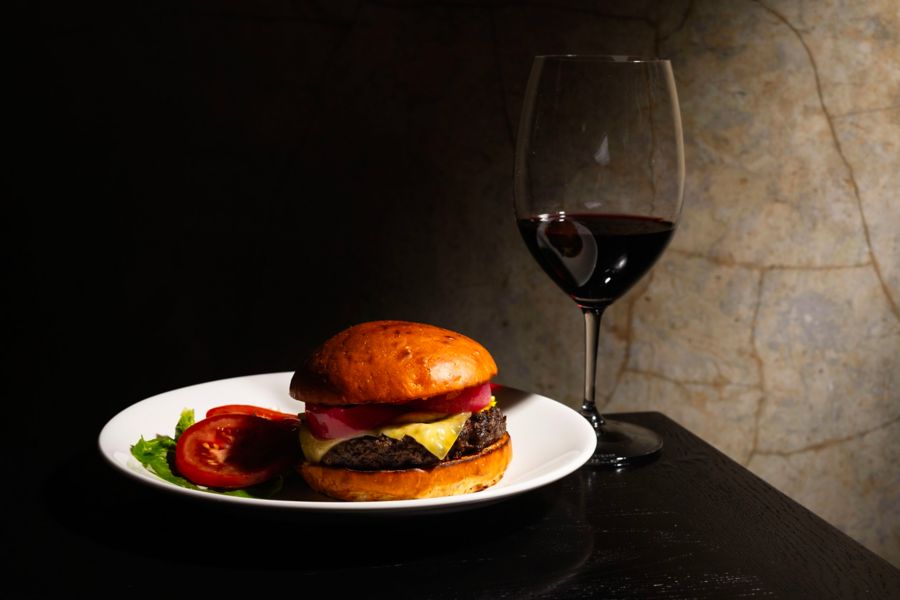 Wine and Beef Burger at Rockpool Bar & Grill Perth