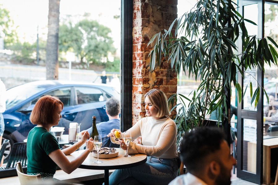 Enjoying a drink and food at Besk