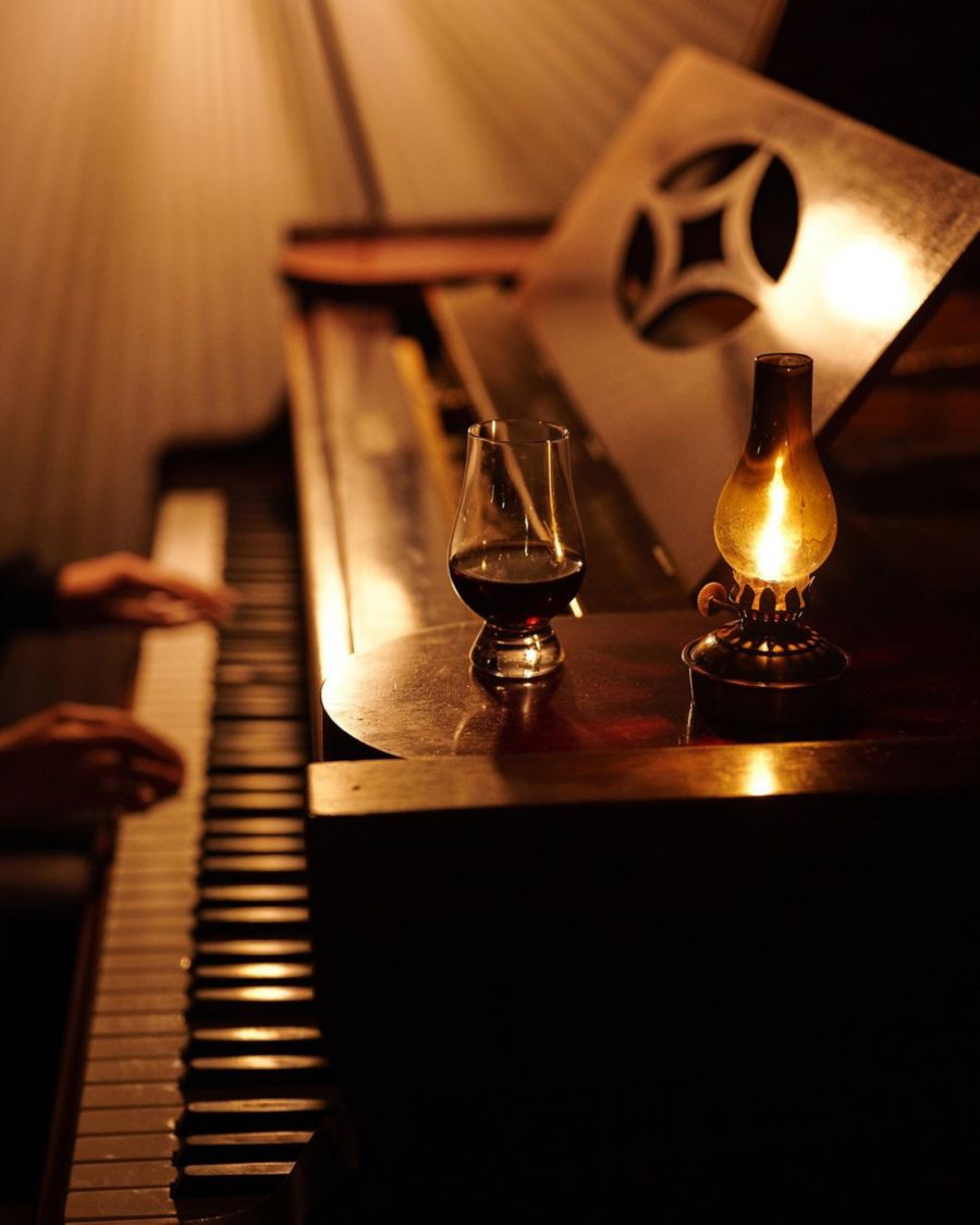 Piano with a lamp