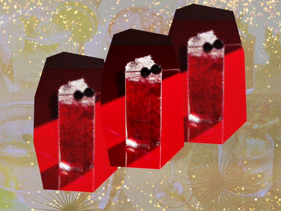 A glass of Cherry Christmas Spritz