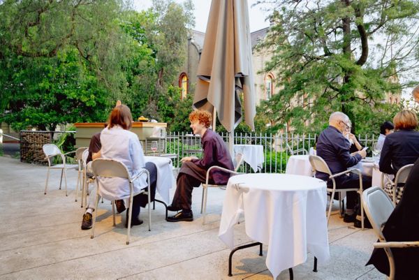  A restaurant with a historic outdoor seating area, offering wines to kick off your meal, and emphasizing seasonality and freshness. 
