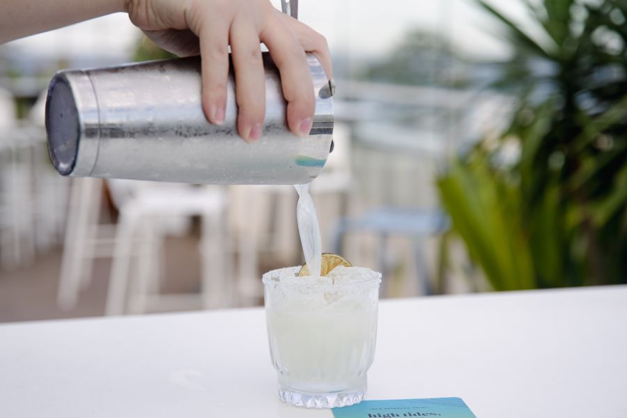 Image of a burger and a beer