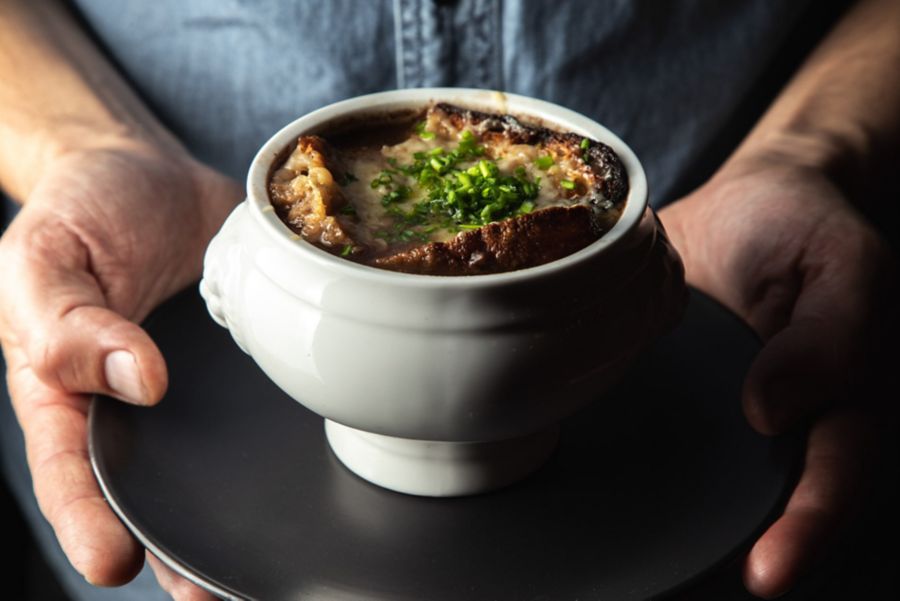 French onion soup at Adelaide's La Buvette