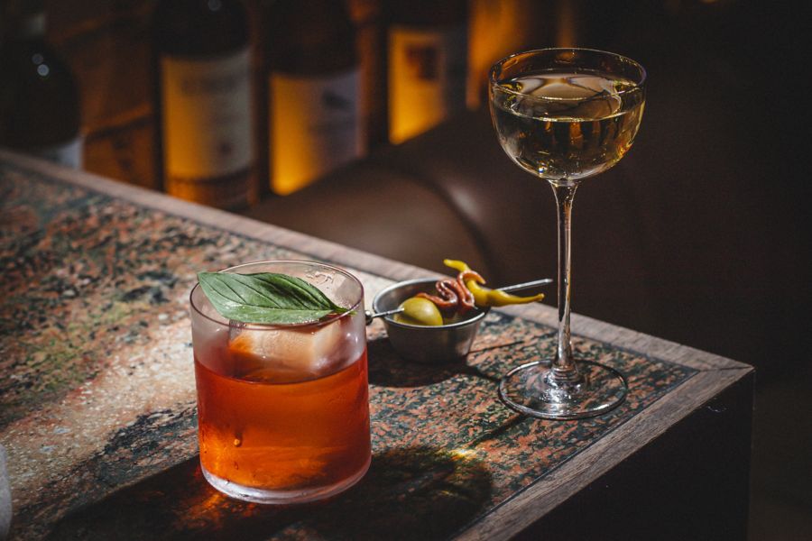 Cocktails on a counter at Letra House, Sydney
