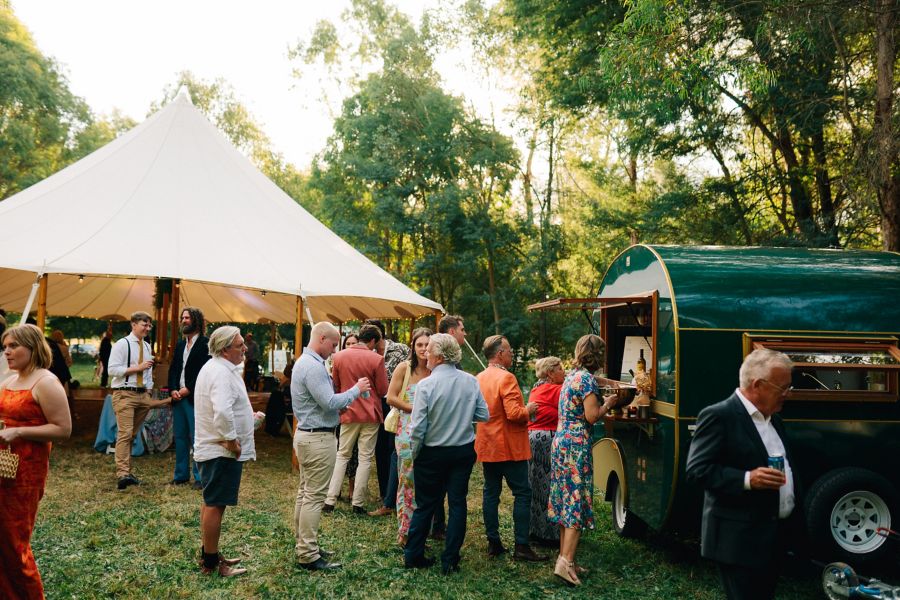 The mobile bar at the wedding held on a farm 