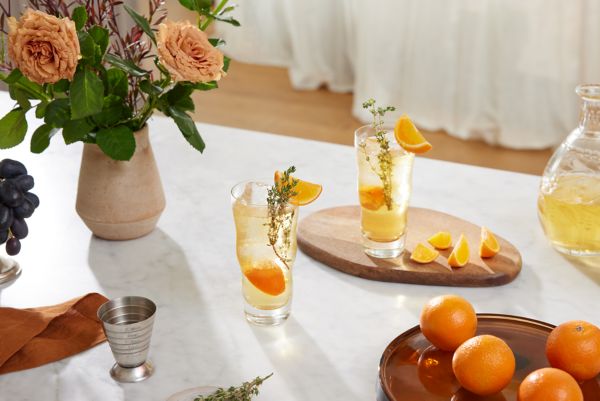 Fresh thyme is an aromatic garnish for the Spiced Autumn Highball