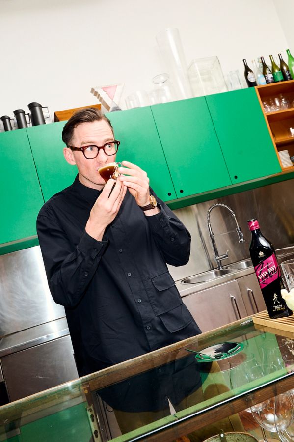 Matt Linklater taking a sip of the Blue Ribbon Old Fashioned cocktail 