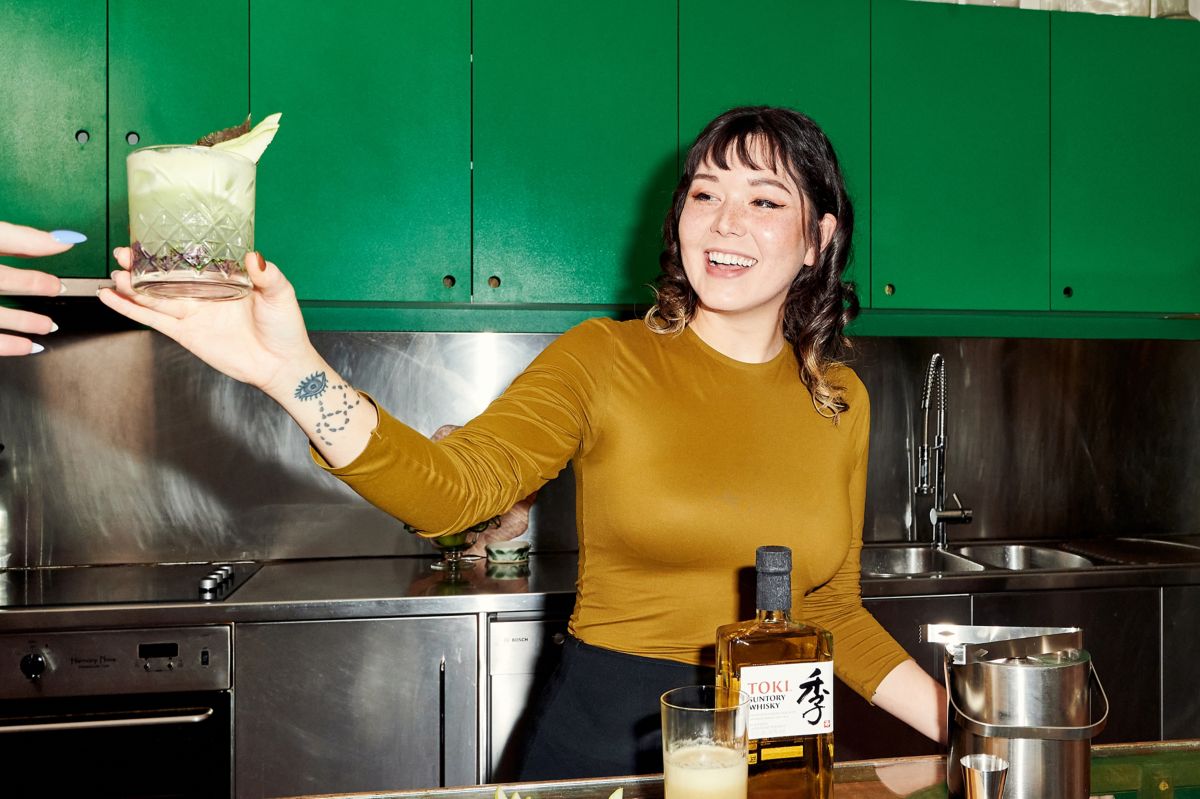 Cocktail expert Kayla Saito with her creation, the Whisky Pear 