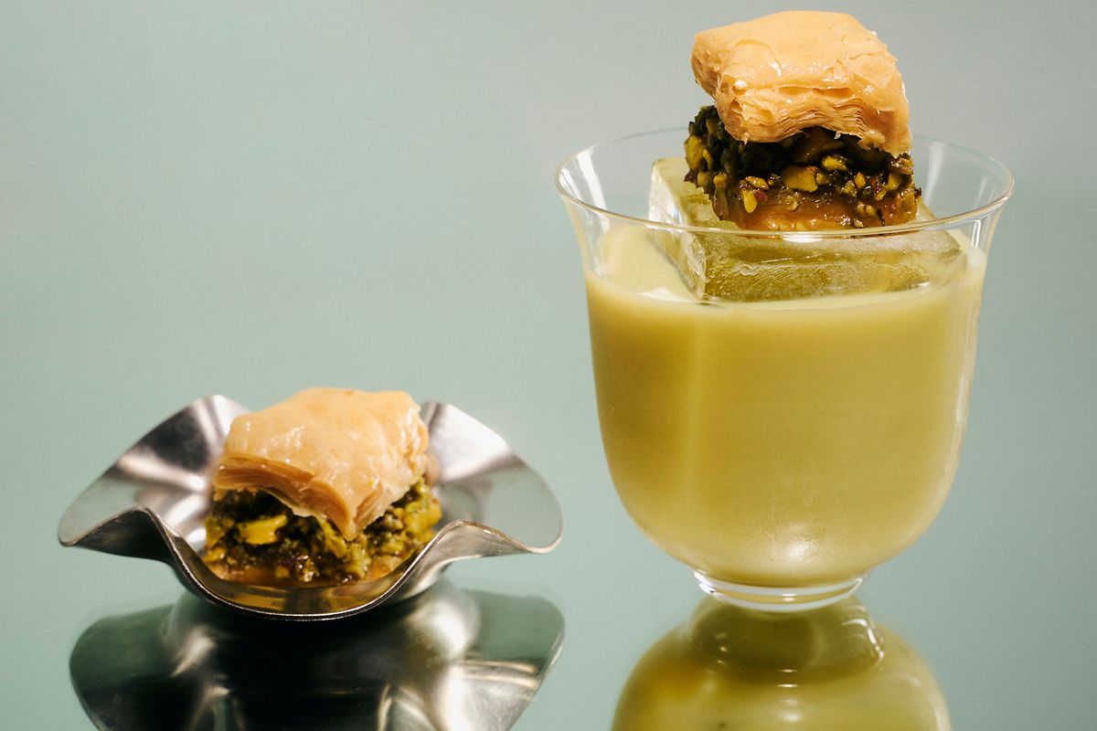 The ideal garnish for the Baklava Old Fashioned is a piece of baklava  