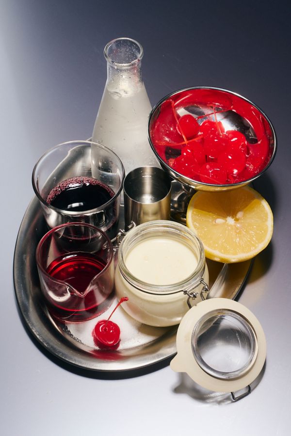 The key ingredients in the Cherry Cream Shrub cocktail