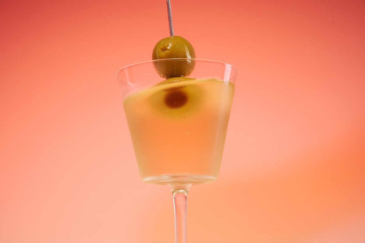 Martini glasses with olives