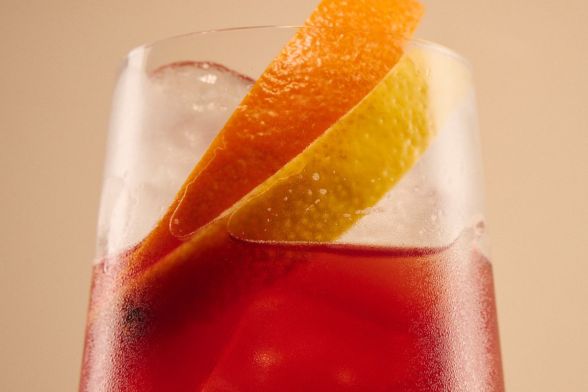A close-up of the Fire Cider Spritz in the glass