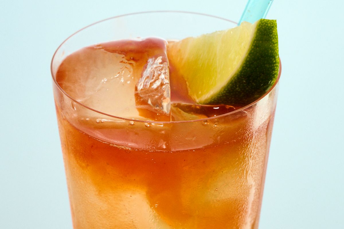 Looking into a glass of Lemon, Lime & Bitters 
