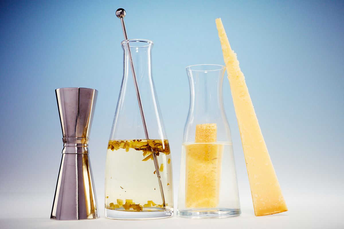Infusing vodka and vermouth are key steps in the Parmesan Martini 