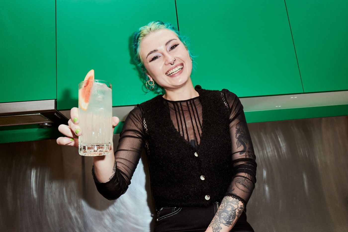 Melbourne drinks specialist Kayla Reid with the Bit of Brunch cocktail 