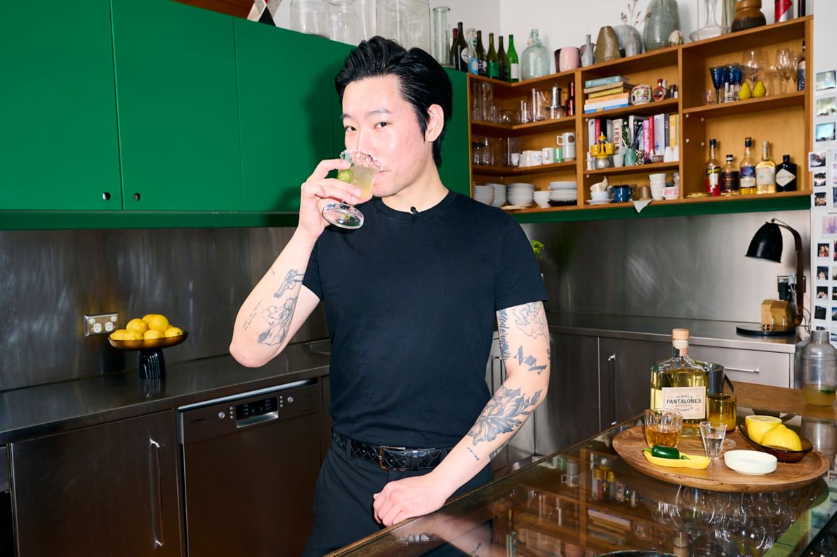 Wen Wang with his cocktail, El Zesty Panta 