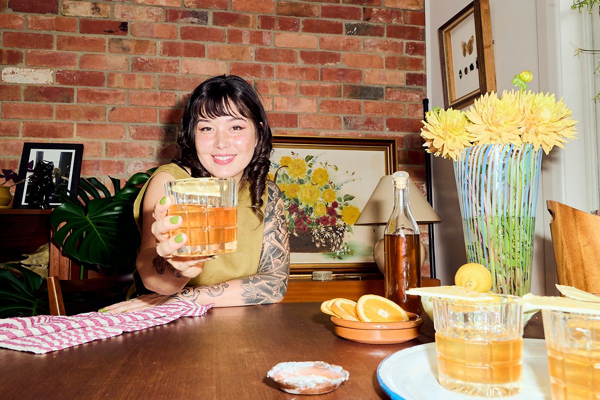 Kayla Saito with the Spiced White Negroni cocktail