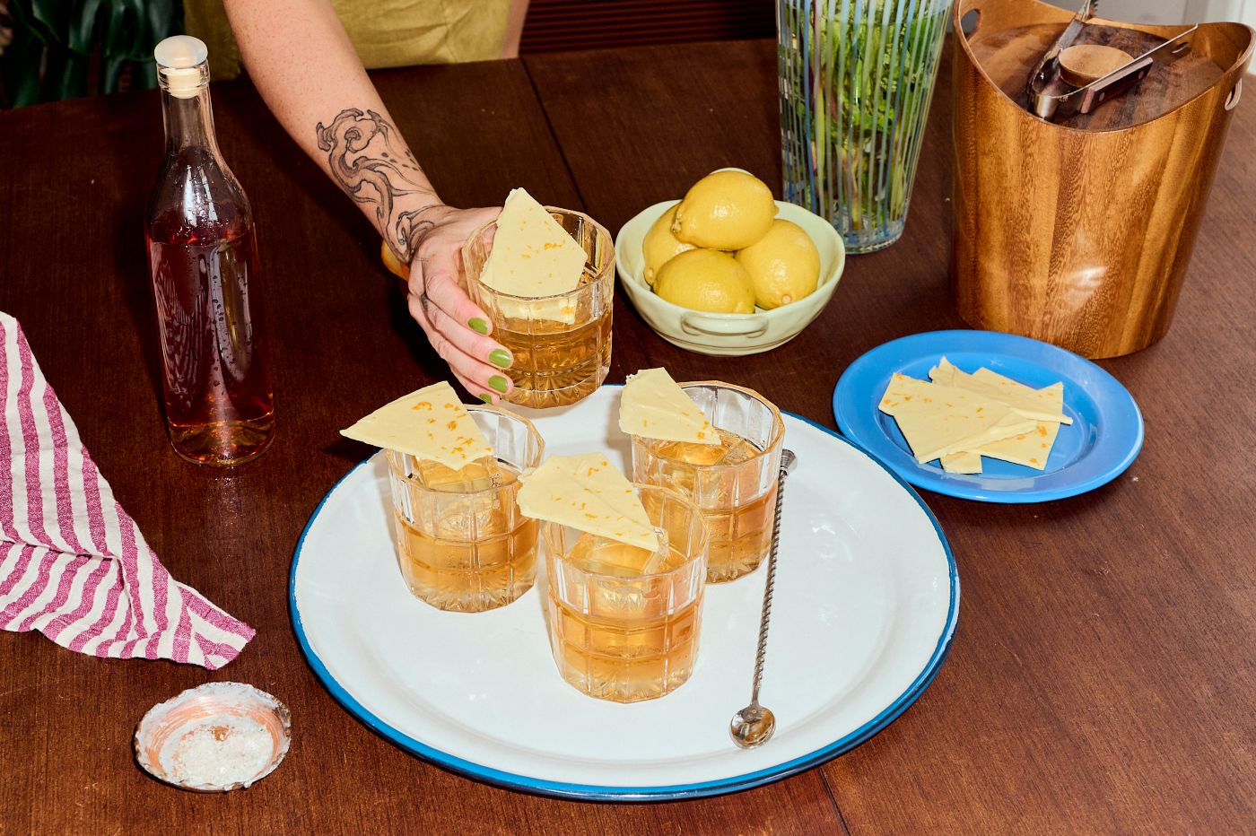 The Spiced White Negroni with a shard of white chocolate on top
