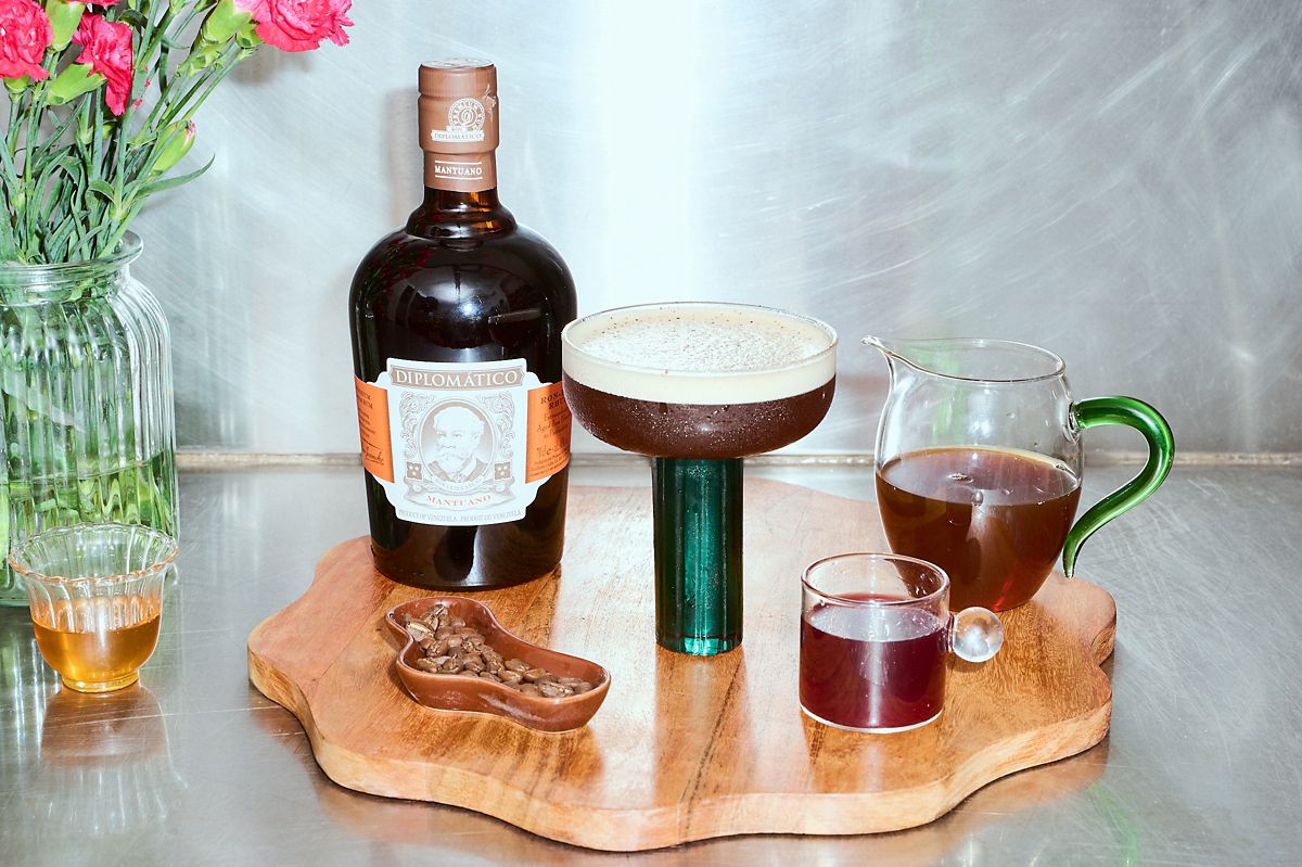 The Cherry Espresso Rumtini with a bottle of Diplomatico Rum 