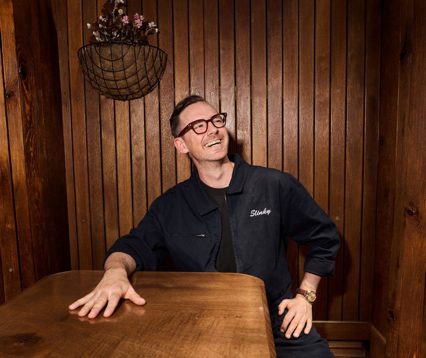 Melbourne drinks expert Matt Linklater at a table in a bar 