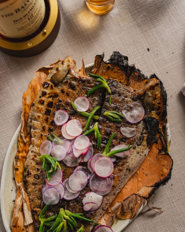 One of many wood-fired dishes that work paired with The Balvenie Scotch whisky  