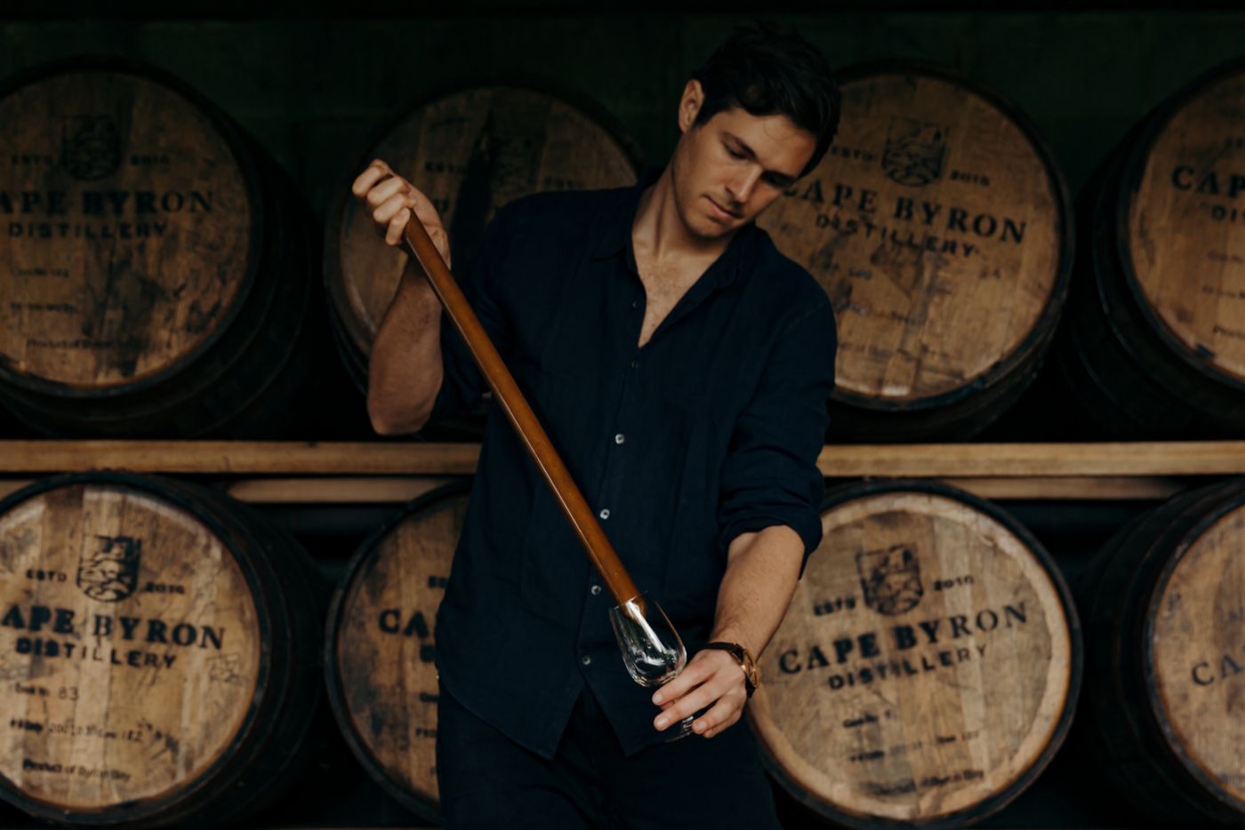 Cape Byron's CEO Eddie Brook in the barrel room  