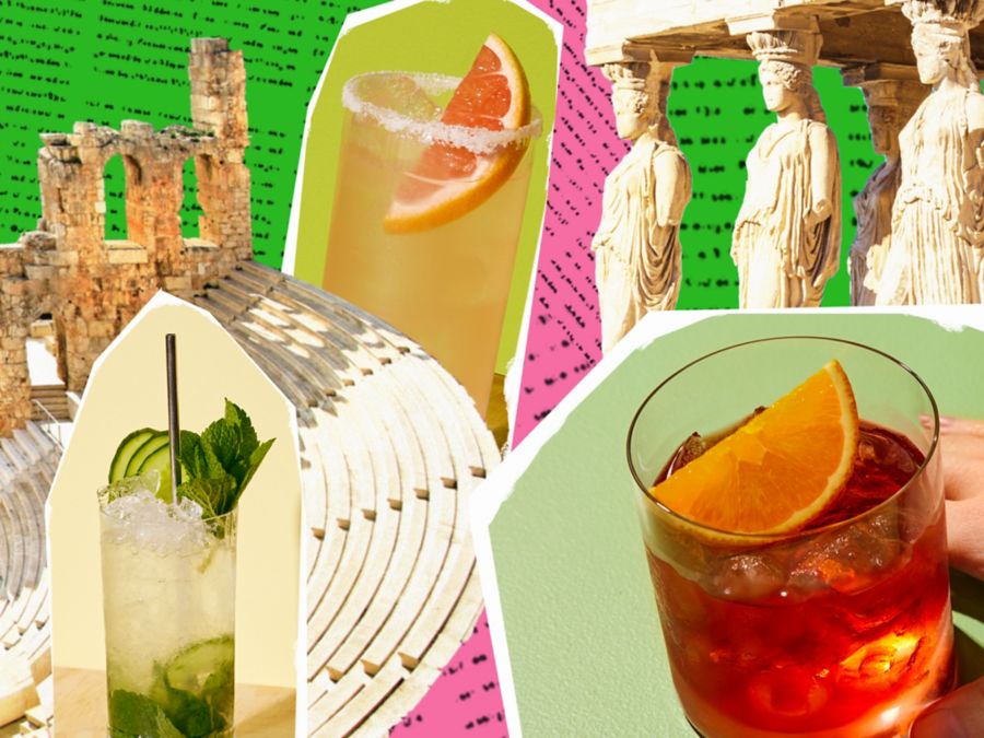 The Parthenon in Athens and various cocktails