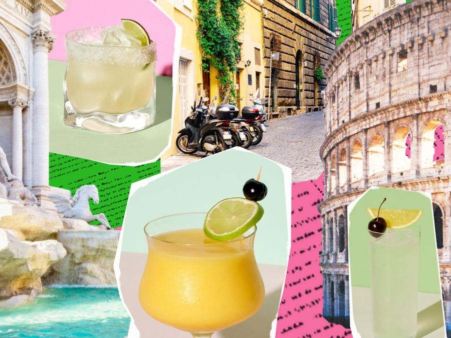 A montage of the Colosseum with a few cocktails
