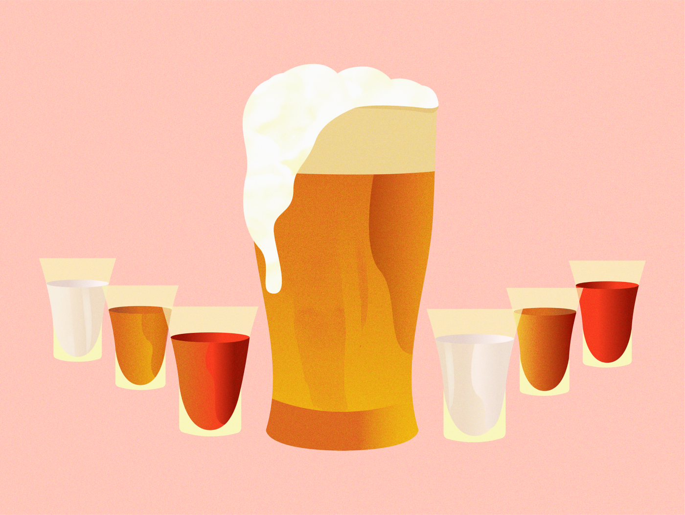 An illustration of a pint of beer with shots of spirits 